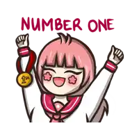 a cartoon of a girl wearing a medal with the number one on it