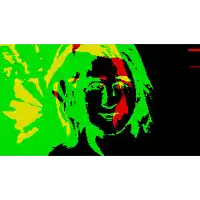 a pixelated image of a woman 's face with a yellow background
