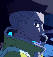 a drawing of a man with a shaved head and a yellow jacket