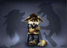 a drawing of a furry animal with a shadow of a man behind it