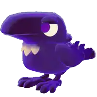 a purple cartoon bird with a large beak and a purple eye