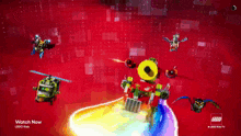 a red background with a lego logo on the bottom left