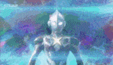a cartoon character with a star on his chest is standing in front of a purple background .