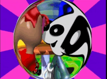 a cartoon drawing of a panda in a sphere