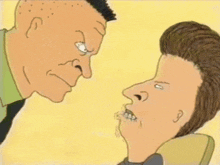 a cartoon of a man touching another man 's nose with his hand