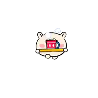 a cartoon of a bear holding a cup of hot chocolate with marshmallows