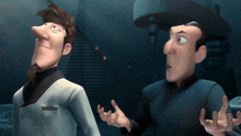 two cartoon characters are standing next to each other and one has a badge on his chest that says ' inspector ' on it