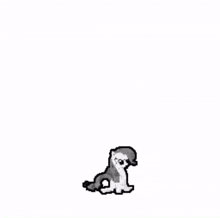 a pixel art drawing of a pony sitting under a balloon .