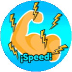 a cartoon illustration of a muscle with lightning bolts around it and the words speed written below it