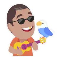 a cartoon of a man playing a guitar with a parrot on it