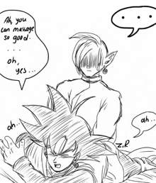a black and white drawing of a man giving a massage to a woman .