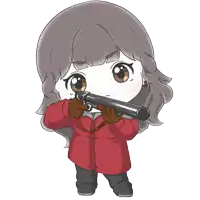 a cartoon drawing of a girl holding a gun with the letters ioi on the bottom right