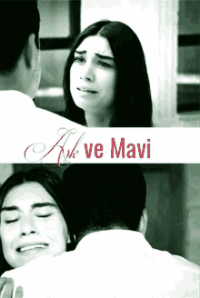 a black and white photo of a man and a woman with the words ask ve mavi