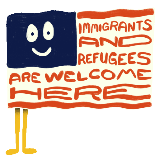 American Flag Us Flag Sticker - American Flag Us Flag Immigrants And Refugees Welcome Stickers