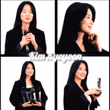 a collage of photos of a woman with the name kim hyeyeon at the bottom