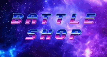 a battle shop logo with a purple background