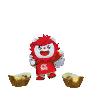 a lion mascot is surrounded by gold ingots and signs that say phat tai and phat loc