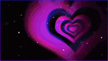 a purple and green heart shaped swirl with stars on a purple background .
