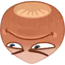 a cartoon illustration of a hazelnut with a funny face and blue eyes .