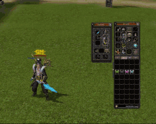 a video game screen shows a character with gm on the top right