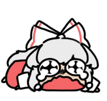 a cartoon drawing of a girl with a bow on her head crying .