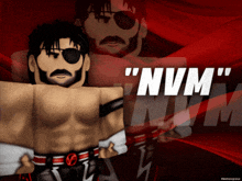 a cartoon of a man with the word nvm on it