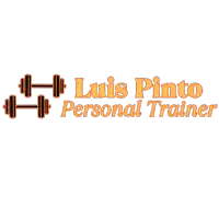 a logo for luis pinto personal trainer with a picture of dumbbells