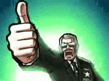 a cartoon of a man in a suit and tie giving a thumbs up