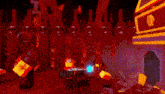 a computer generated image of a video game scene with a skeleton holding a sword in a dark room .