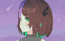 a drawing of a girl with purple hair and green hair