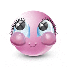 a pink smiley face with big eyes and eyelashes