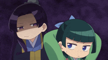a cartoon character with a green hair and a purple hair