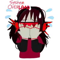 a cartoon drawing of a girl with headphones and the words system overload