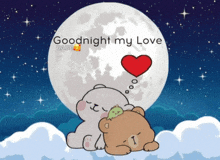 a cartoon of two teddy bears with the words goodnight my love on the bottom