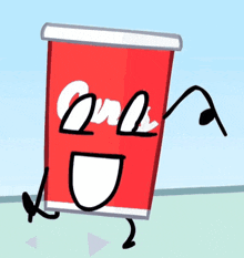 a cartoon drawing of a red cup with a smile on it