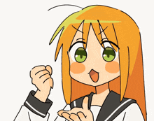 a cartoon character with orange hair and green eyes