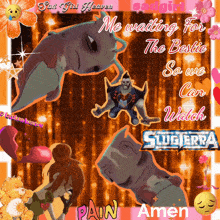 a collage of images with the words " me waiting for the bestie so we can watch slugterra " at the bottom