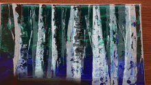 a painting of trees on a blue background