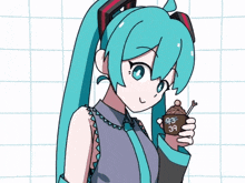 a drawing of a girl holding a cup that says 93 39 on it