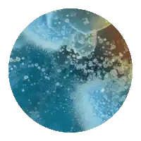 a blue and brown circle with bubbles in it on a white background