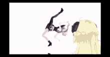 a cartoon girl is doing a handstand while another girl watches