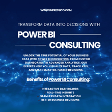 an advertisement for power bi consulting shows the benefits