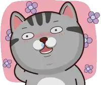 a cartoon of a cat with purple flowers around it