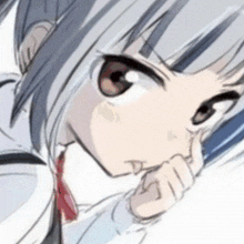 a close up of a drawing of a girl with white hair