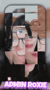 a picture of a woman with glasses and the words admin roxie