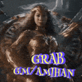 a woman in a wonder woman costume with grab gm/amihan written on the bottom