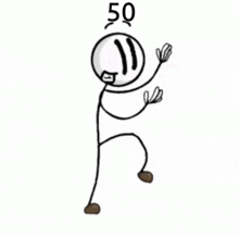 a drawing of a stick figure with the number 50 on it 's head .