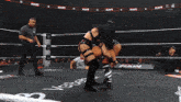 two women are wrestling in a ring with the letters w on the bottom