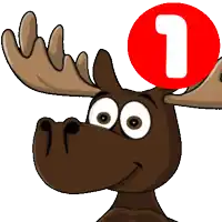 a moose with a red circle with the number 1 on it 's head