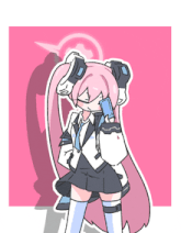 a drawing of a girl with pink hair and headphones